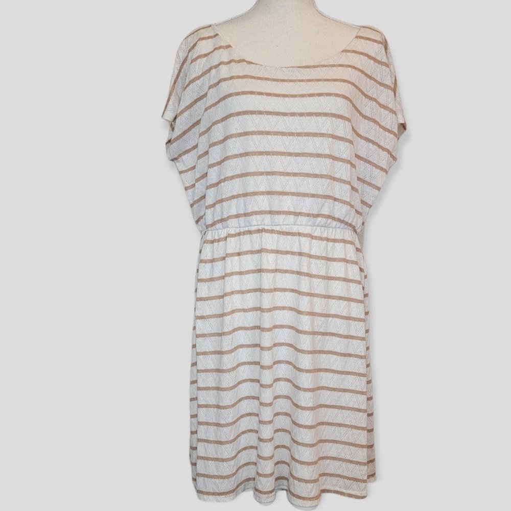 AUW Women's Short Sleeve Mini Silhoutte Casual Dress Stripped Print Size XL
